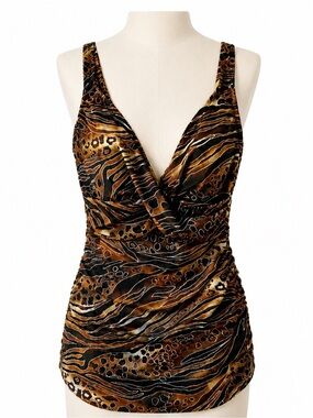 Tropical Escape Brown and Black Animal Print One-Piece Swimsuit 16